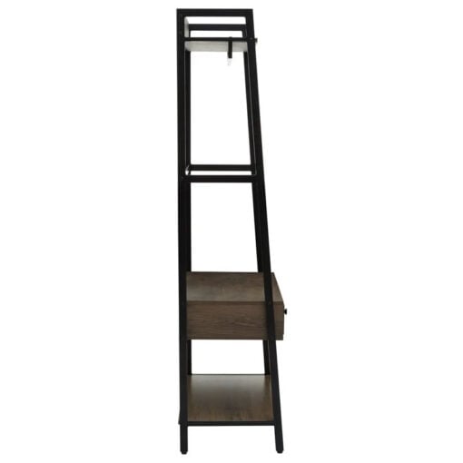 Industrial Black Metal And Dark Oak Wood Veneer 2 Drawer Open Wardrobe 3 Tier Shelving Unit With Coat Hanger 169cm