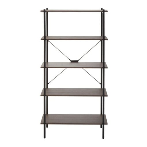 Industrial Black Metal And Dark Oak Wood Veneer 5 Tier Shelving Unit Bookcase 162cm