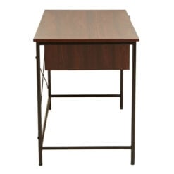 Industrial Black Metal And Dark Walnut Wood Veneer 2 Drawer Desk
