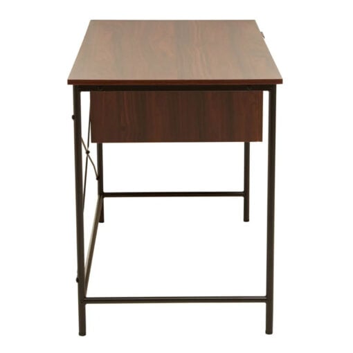 Industrial Black Metal And Dark Walnut Wood Veneer 2 Drawer Desk