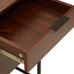Industrial Black Metal And Dark Walnut Wood Veneer 2 Drawer Desk