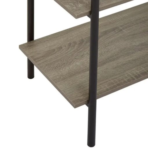Industrial Black Metal And Grey Oak Wood Veneer 5 Tier Shelving Unit Bookcase 162cm