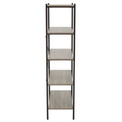 Industrial Black Metal And Grey Oak Wood Veneer 5 Tier Shelving Unit Bookcase 162cm