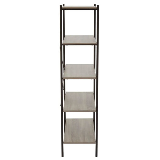 Industrial Black Metal And Grey Oak Wood Veneer 5 Tier Shelving Unit Bookcase 162cm