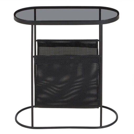 Industrial Black Metal And Grey Smoked Glass Side Table With Magazine Rack