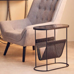 Industrial Black Metal And Grey Smoked Glass Side Table With Magazine Rack