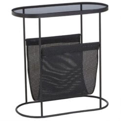 Industrial Black Metal And Grey Smoked Glass Side Table With Magazine Rack