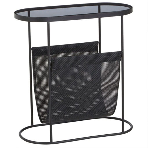 Industrial Black Metal And Grey Smoked Glass Side Table With Magazine Rack