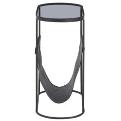 Industrial Black Metal And Grey Smoked Glass Side Table With Magazine Rack