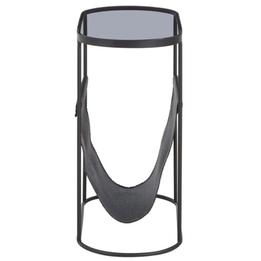 Industrial Black Metal And Grey Smoked Glass Side Table With Magazine Rack