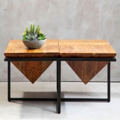 Industrial Black Metal And Solid Acacia Wood Coffee Table 80cm