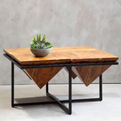 Industrial Black Metal And Solid Acacia Wood Coffee Table 80cm