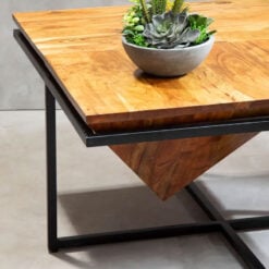 Industrial Black Metal And Solid Acacia Wood Coffee Table 80cm