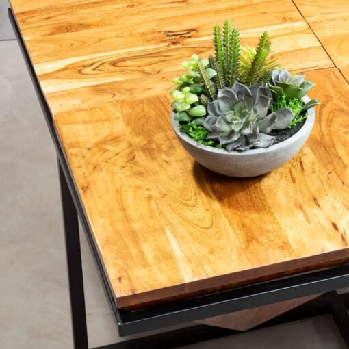 Industrial Black Metal And Solid Acacia Wood Coffee Table 80cm