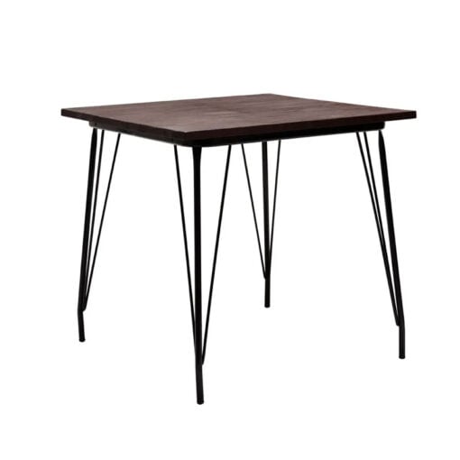 Industrial Black Metal And Solid Dark Elm Wood Square 4 Seater Dining Table 80cm
