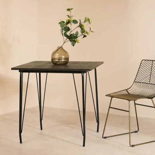 Industrial Black Metal And Solid Dark Elm Wood Square 4 Seater Dining Table 80cm