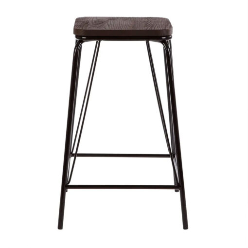 Industrial Black Metal And Solid Elm Wood Bar Stool 62cm