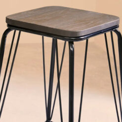 Industrial Black Metal And Solid Elm Wood Bar Stool 62cm