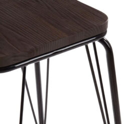 Industrial Black Metal And Solid Elm Wood Bar Stool 62cm