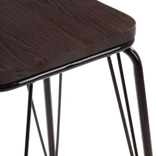 Industrial Black Metal And Solid Elm Wood Bar Stool 62cm