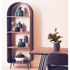 Industrial Black Metal And Solid Fir Wood 4 Tier Arched Shelving Unit Bookcase 178cm