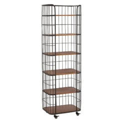 Industrial Black Metal And Solid Wood Cage Style 6 Tier Large Shelving Unit Bookcase With Wheels 191cm