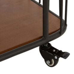 Industrial Black Metal And Solid Wood Cage Style 6 Tier Large Shelving Unit Bookcase With Wheels 191cm