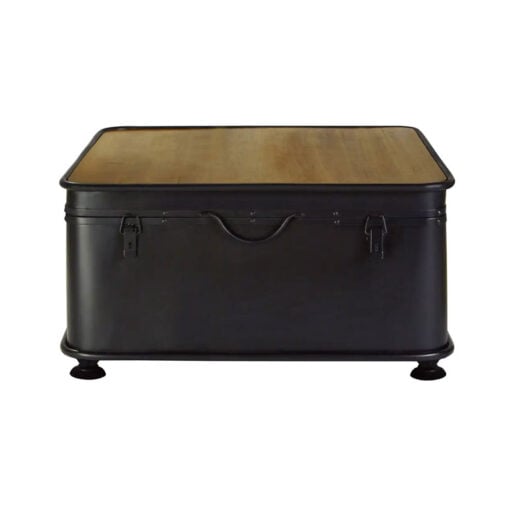 Industrial Black Metal And Solid Wood Trunk Lift Top Storage Coffee Table 80cm