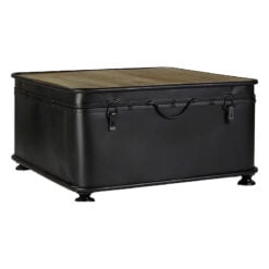 Industrial Black Metal And Solid Wood Trunk Lift Top Storage Coffee Table 80cm