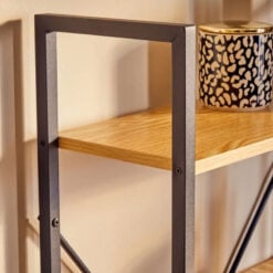 Industrial Black Metal And Yellow Wood Veneer Desk With Shelves