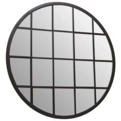 Industrial Black Metal Panelled Grid Window Round Wall Mirror 91cm