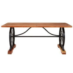 Industrial Black Metal Wheels And Solid Acacia Wood 6 Seater Dining Table 180cm