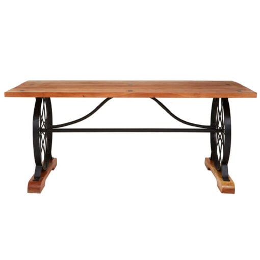 Industrial Black Metal Wheels And Solid Acacia Wood 6 Seater Dining Table 180cm