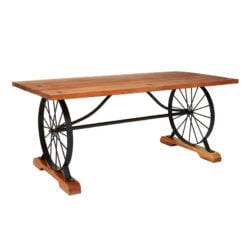 Industrial Black Metal Wheels And Solid Acacia Wood 6 Seater Dining Table 180cm