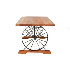 Industrial Black Metal Wheels And Solid Acacia Wood 6 Seater Dining Table 180cm