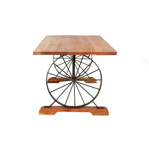 Industrial Black Metal Wheels And Solid Acacia Wood 6 Seater Dining Table 180cm