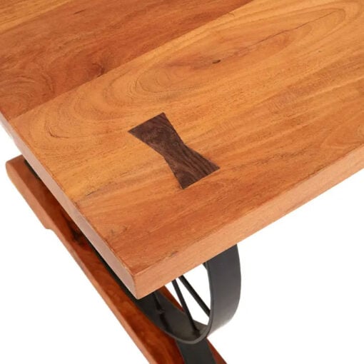 Industrial Black Metal Wheels And Solid Acacia Wood 6 Seater Dining Table 180cm