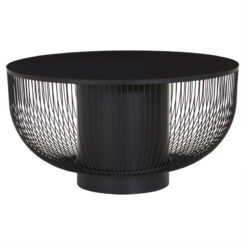 Industrial Black Metal Wire Frame And Black Glass Round Coffee Table 75cm
