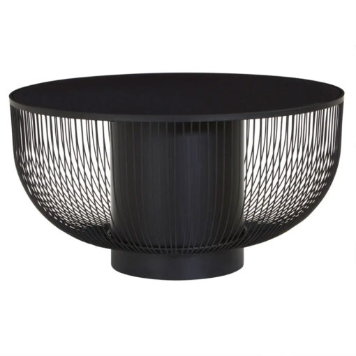 Industrial Black Metal Wire Frame And Black Glass Round Coffee Table 75cm