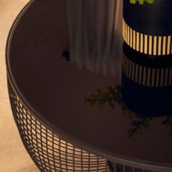 Industrial Black Metal Wire Frame And Black Glass Round Coffee Table 75cm