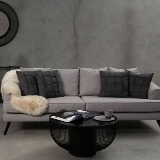 Industrial Black Metal Wire Frame And Black Glass Round Coffee Table 75cm