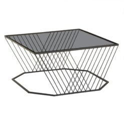 Industrial Black Metal Wire Frame And Grey Glass Coffee Table 75cm
