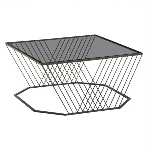 Industrial Black Metal Wire Frame And Grey Glass Coffee Table 75cm