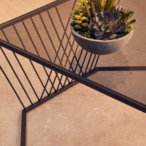 Industrial Black Metal Wire Frame And Grey Glass Coffee Table 75cm