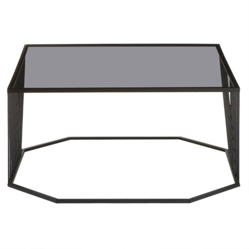 Industrial Black Metal Wire Frame And Grey Glass Coffee Table 75cm