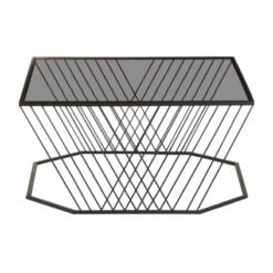 Industrial Black Metal Wire Frame And Grey Glass Coffee Table 75cm