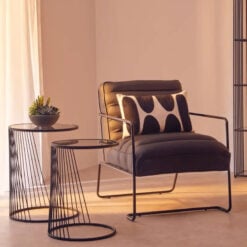 Industrial Black Metal Wire Frame And Grey Glass Set Of 2 Nesting Side Tables