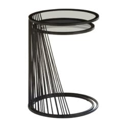 Industrial Black Metal Wire Frame And Grey Glass Set Of 2 Nesting Side Tables