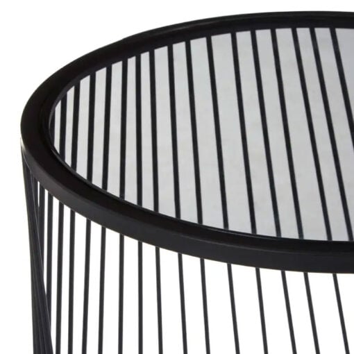 Industrial Black Metal Wire Frame And Grey Glass Set Of 2 Nesting Side Tables