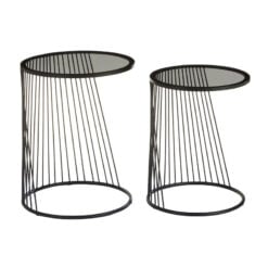 Industrial Black Metal Wire Frame And Grey Glass Set Of 2 Nesting Side Tables